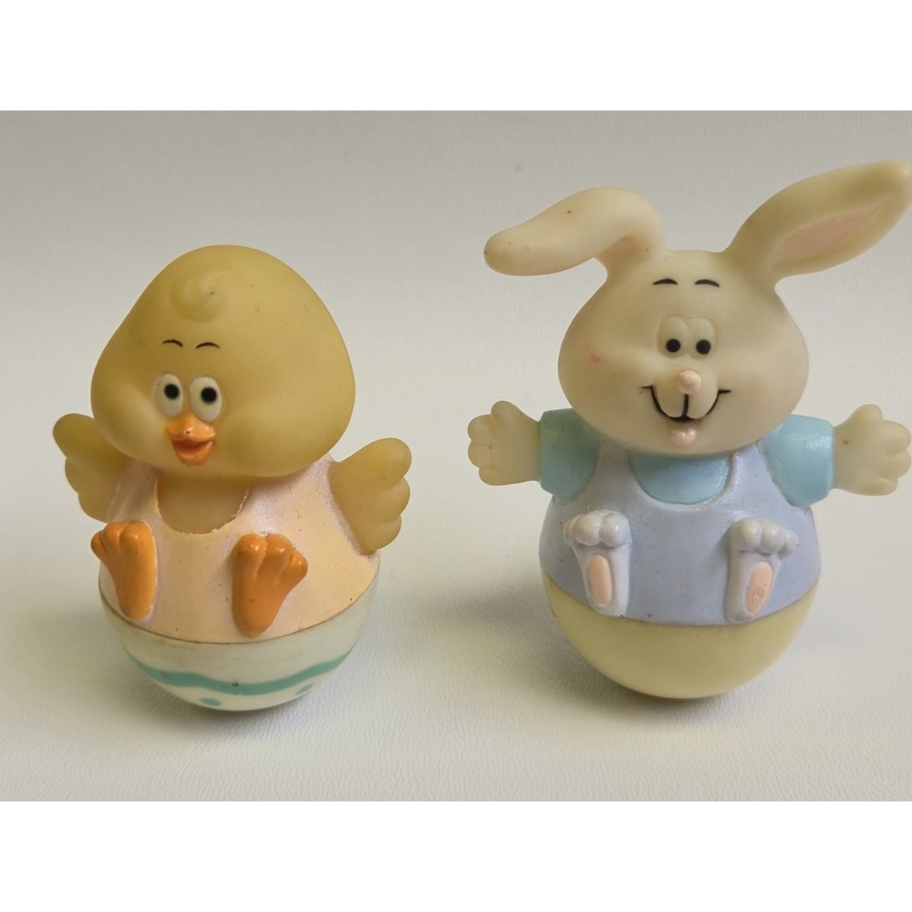 Vintage Russ Easter Spring Roly Poly Wobble Bunny & Chick Toys Set